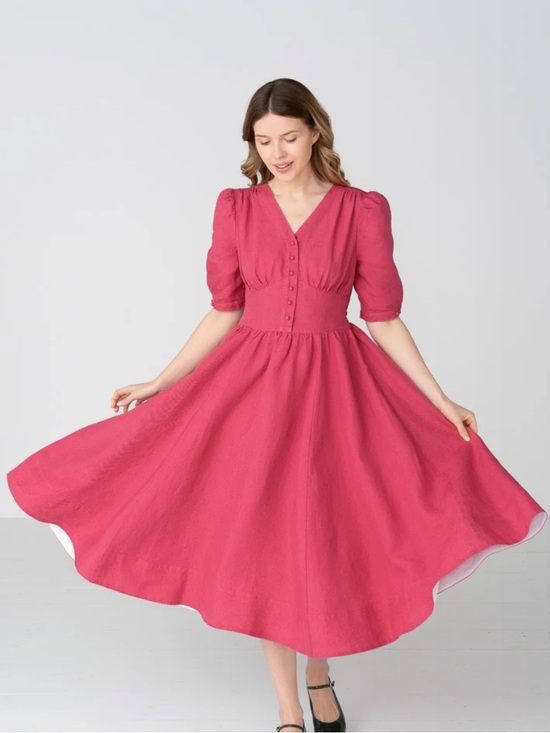 Son de Flor Dresses & Skirts - Son De Flor NWT Diane puff sleeve linen midi dress in wild rose size XS